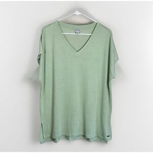 Orvis Women Large Knit Top Green V-Neck Classic Collection Short Sleeve Pullover